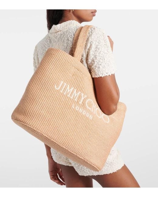 Jimmy Choo Natural Beach Logo Raffia Tote Bag