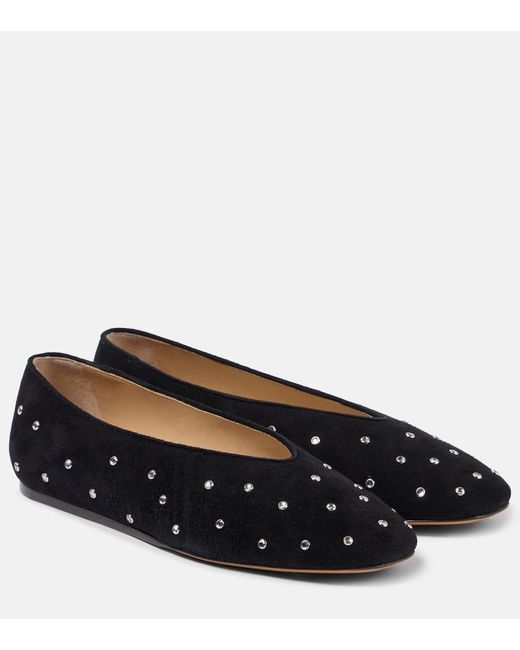 Le Monde Beryl Blue Regency Embellished Suede Ballet Flats