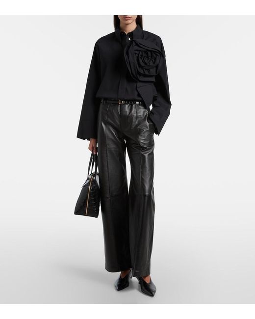 Dorothee Schumacher Blue Floral-Applique Oversized Cotton-Blend Shirt