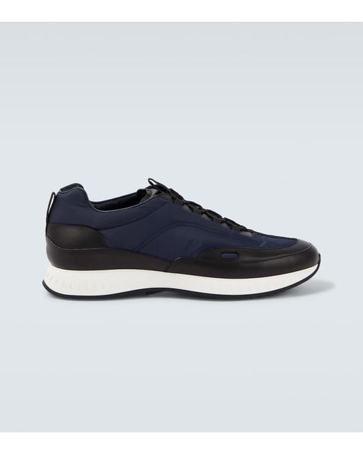John Lobb Blue Leather-Trimmed Slip-On Sneakers for men
