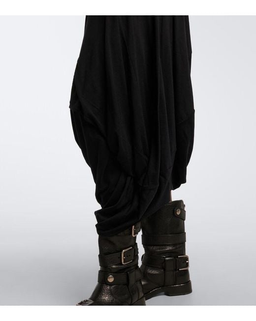 Junya Watanabe Black Asymmetric Draped Wool Midi Skirt