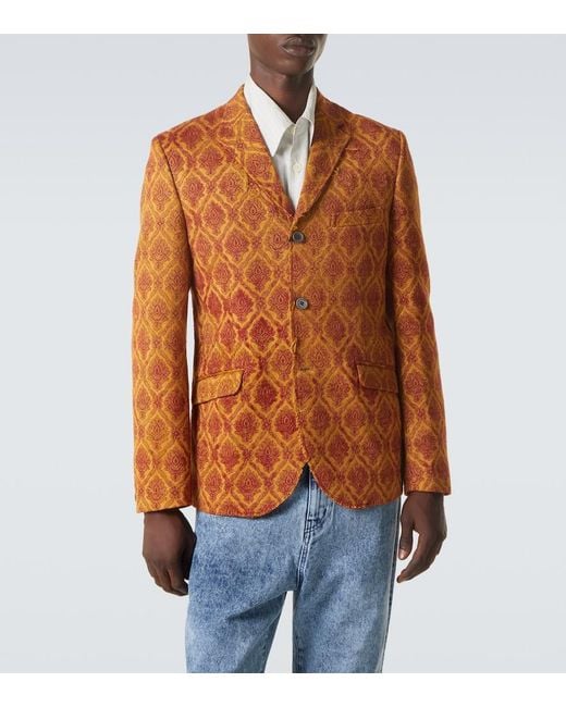 Junya Watanabe Orange Floral Single-Breasted Jacquard Blazer for men