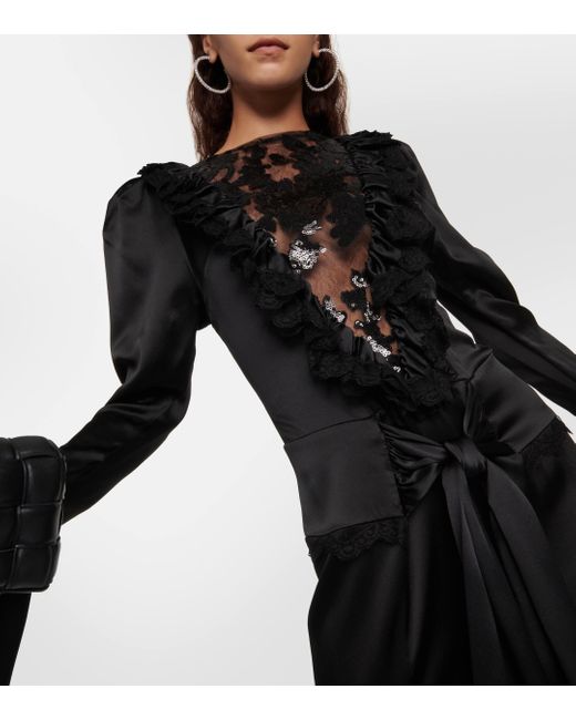 Rodarte Black Embellished Silk-satin Midi Dress