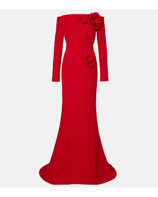 Safiyaa Red Rory Floral-Applique Crepe Gown
