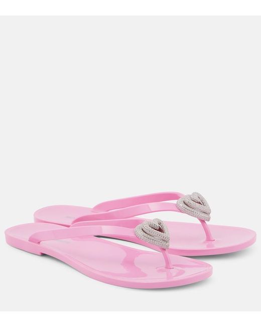Mach & Mach Pink Double Heart Embellished Thong Sandals