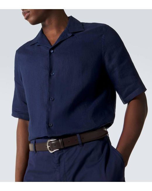 Brunello Cucinelli Blue Linen Shirt for men