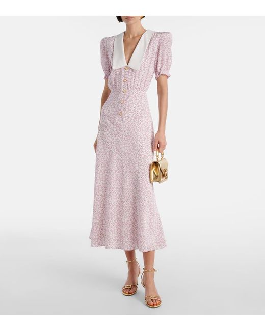Alessandra Rich Pink Midikleid Flower Aus Seide