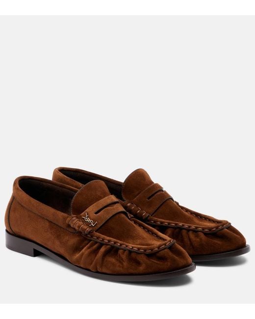 Saint Laurent Brown Le Loafer Suede Penny Loafers