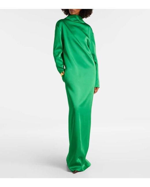 Tom Ford Green Oversized-Robe Aus Glänzendem Crêpe Mit Rückenausschnitt