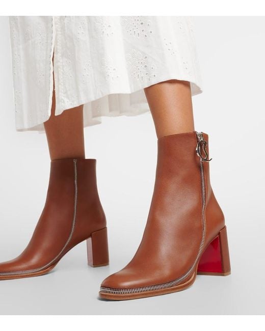 Christian Louboutin Brown Ankle Boots Cl Zip Aus Leder