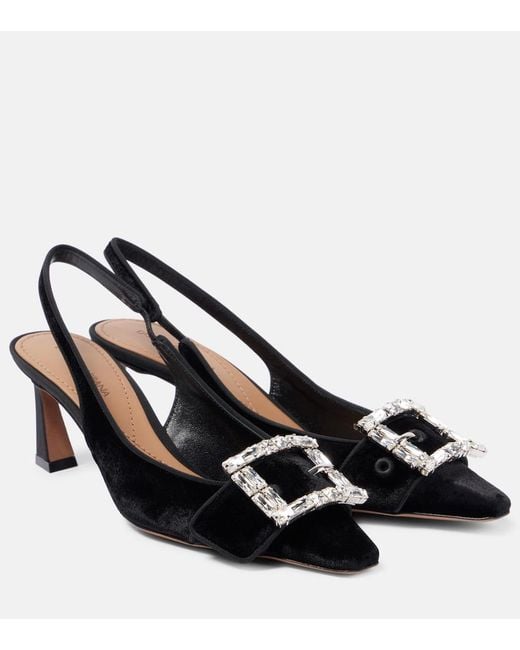 Dolce & Gabbana Black Embellished Velvet Slingback Pumps