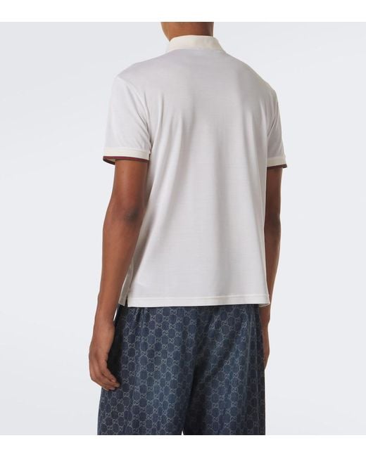 Gucci White Web Stripe Silk Jersey Polo Shirt for men