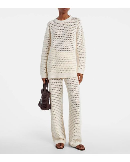 Leset White Mid-Rise-Hose Lucy Aus Haekelstrick