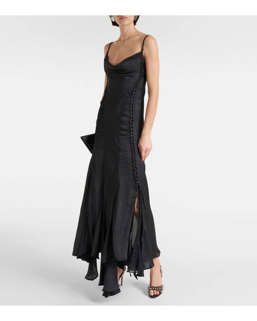 Y. Project Black Lace-trimmed Asymmetric Maxi Dress