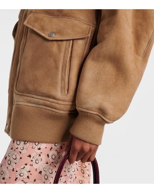 Prada Brown Shearling-Trimmed Suede Jacket
