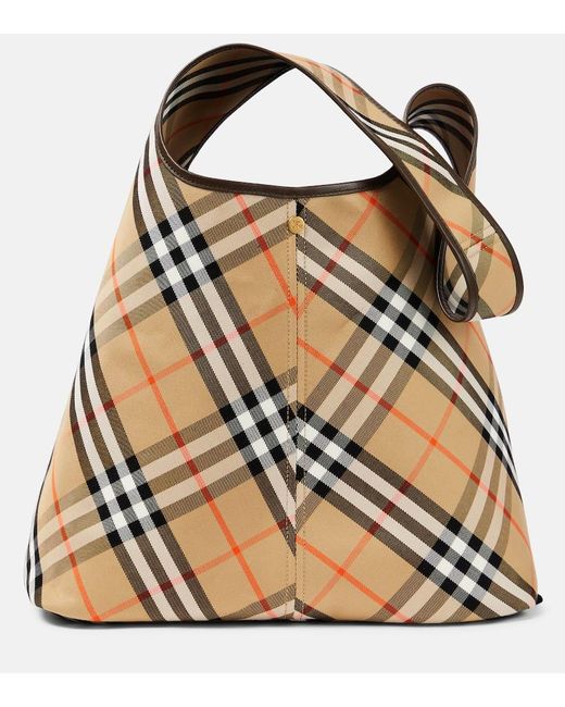 Burberry Metallic Check Small Canvas Tote Bag