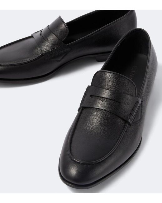 Canali Black Leather Penny Loafers for men