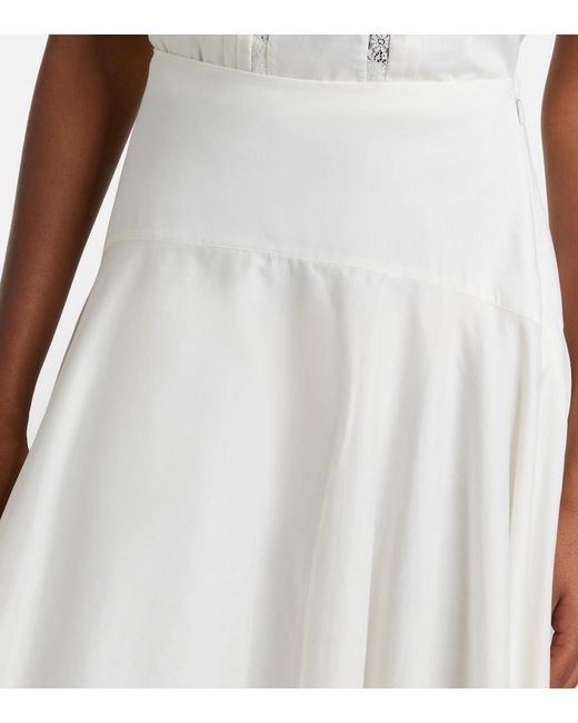 Staud White Ainsley Lace-Trimmed Cotton Voile Midi Skirt