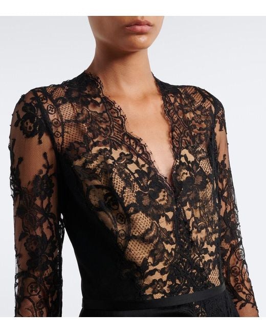 Elie Saab Black Lace-Trimmed Cotton And Silk-Blend Gown