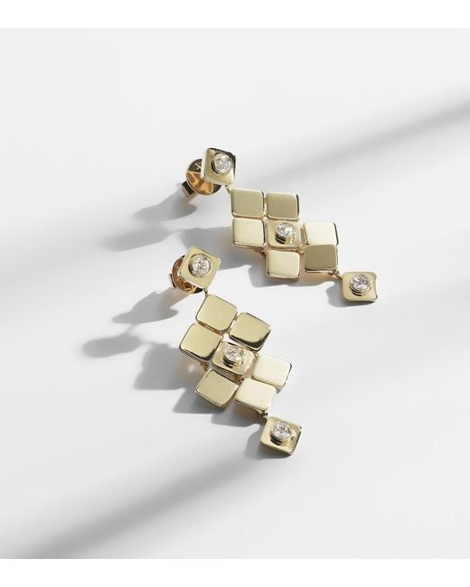 Ileana Makri Metallic Tile Temple 18Kt Drop Earrings With Diamonds