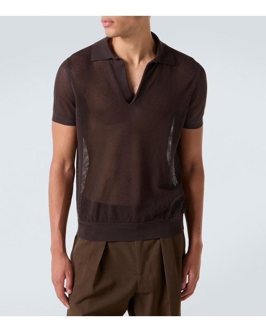 Tom Ford Brown Semi-Sheer Cotton And Silk Polo Shirt for men
