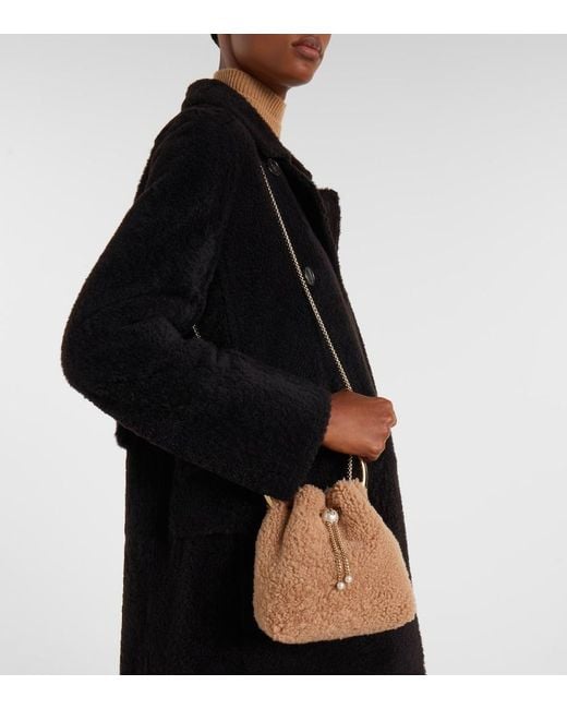 Jimmy Choo Brown Bon Bon Small Shearling Bucket Bag