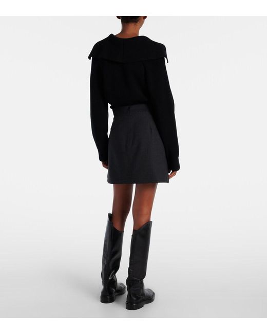 Plan C Black Sequined Wool-Blend Miniskirt