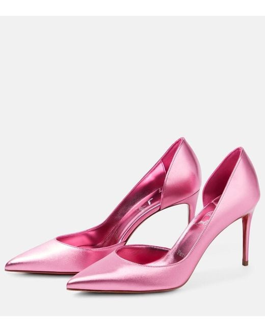 Christian Louboutin Pink Iriza 85 Metallic Leather Pumps