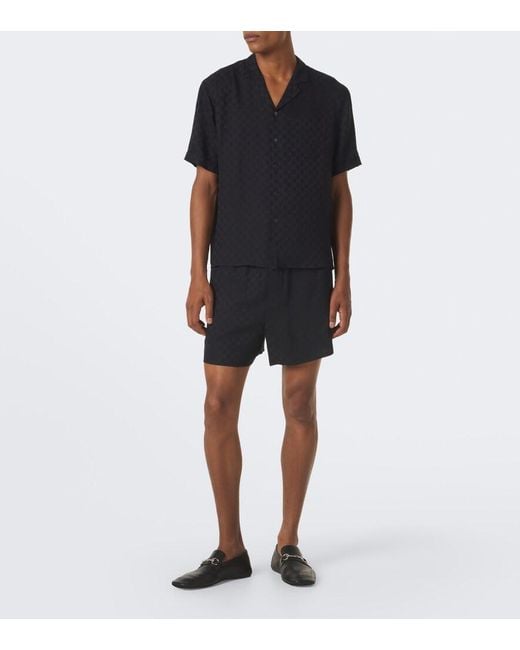Gucci Black Gg Jacquard Silk Bowling Shirt for men