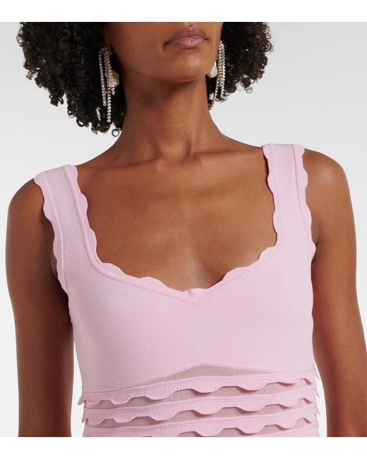 Jonathan Simkhai Pink Brionne Fringed Knitted Midi Dress