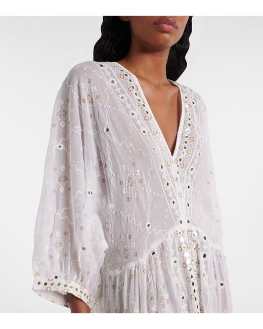 Juliet Dunn White Besticktes Maxikleid Aus Baumwolle