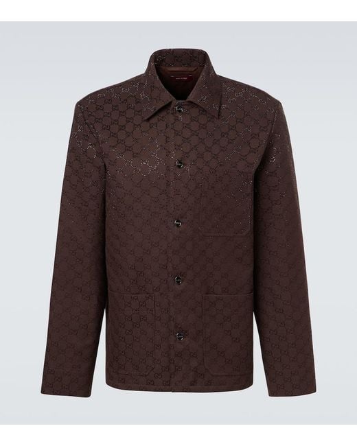 Veste Gg En Coton Melange A Ornements Gucci pour homme en coloris Brown