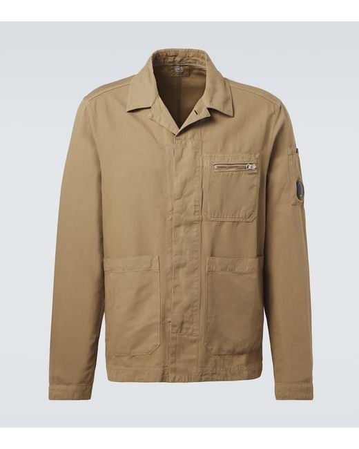 C P Company Green Cotton And Linen Overshirt for men