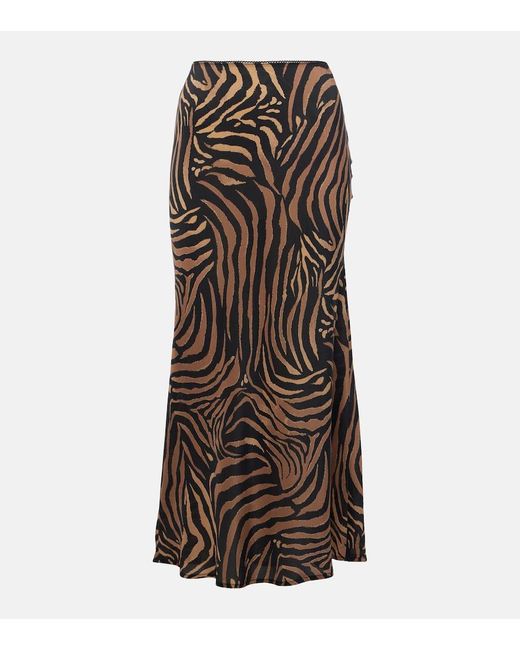 Rixo Brown Ardith Silk Crepe De Chine Midi Skirt