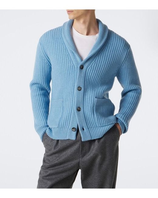 Allude Blue Ribbed-Knit Wool And Cashmere Cardigan for men