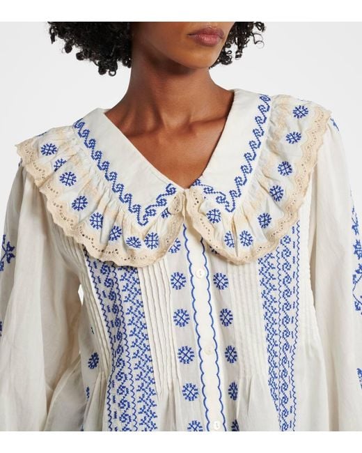 Blusa Percy De Algodon Bordada Rixo de color Blue