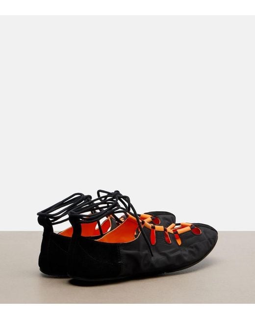 Alaïa Red Suede-Trimmed Lace-Up Ballet Flats