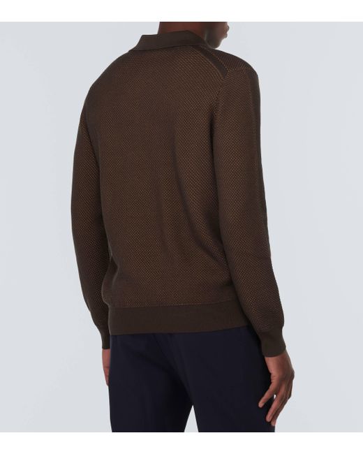 Tod's Brown Silk Pique Polo Sweater for men