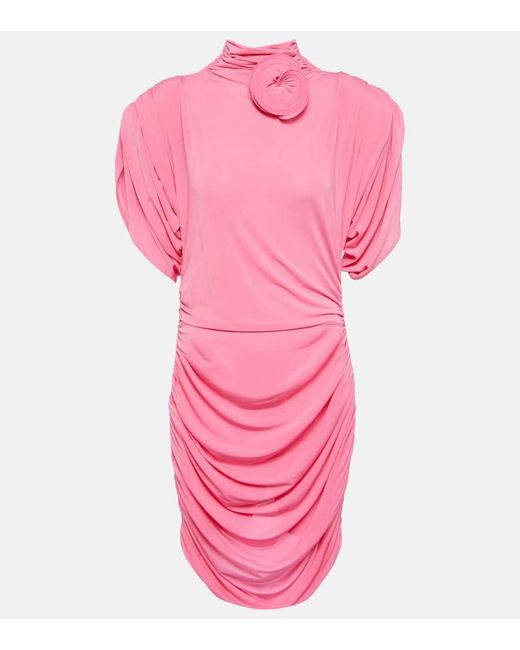 Magda Butrym Pink Rose-applique Ruched Jersey Minidress