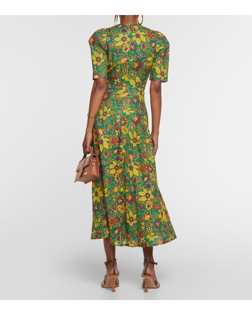 ALÉMAIS Green Isabella Floral-print Linen Midi Dress