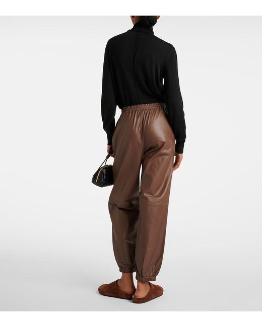 Joseph Brown Leather Sweatpants