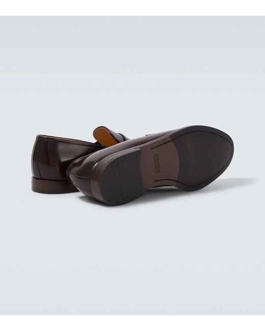 Brunello Cucinelli Brown Leather Penny Loafers for men