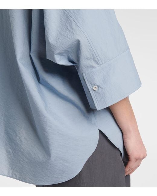 Brunello Cucinelli Blue Embroidered Cotton Shirt