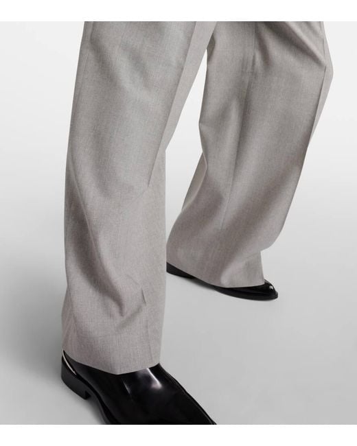 AMI Gray High-Rise Wool Wide-Leg Pants