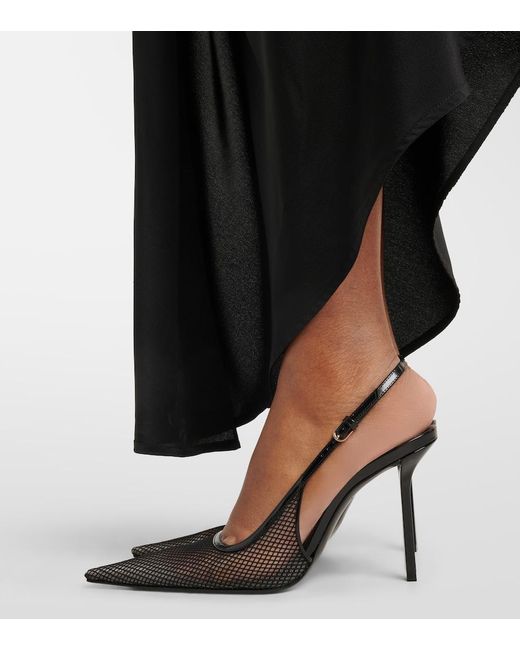 Victoria Beckham Black Leather-Trimmed Mesh Slingback Pumps