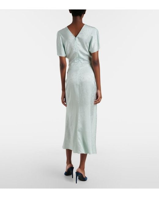 Victoria Beckham Green Gathered Jacquard Midi Dress