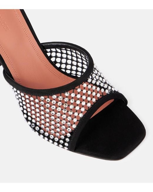 AMINA MUADDI Brown Lupita 95 Suede-Trimmed Mesh Mules