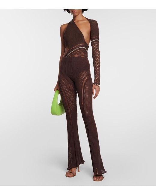 Roberta Einer Brown Dina Asymmetric Knit Bodysuit