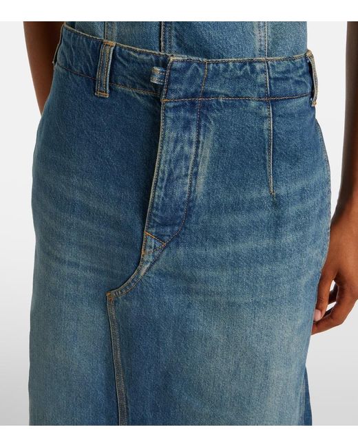 Victoria Beckham Blue Asymmetric Denim Midi Skirt