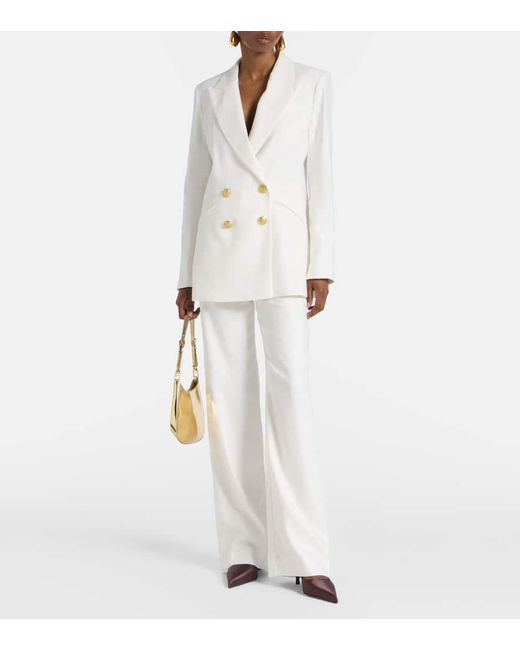 Veronica Beard White Jude Linen-Blend Wide-Leg Pants